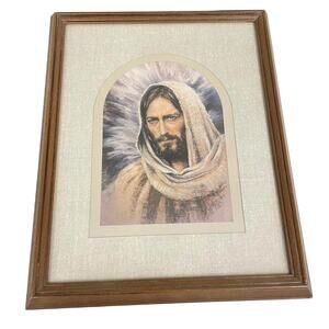 Vintage K Maroon Jesus Christ Print Art Framed Christian Religious Catholic HLBN